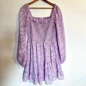 Lavender Floral Lace Long-Sleeve Dress